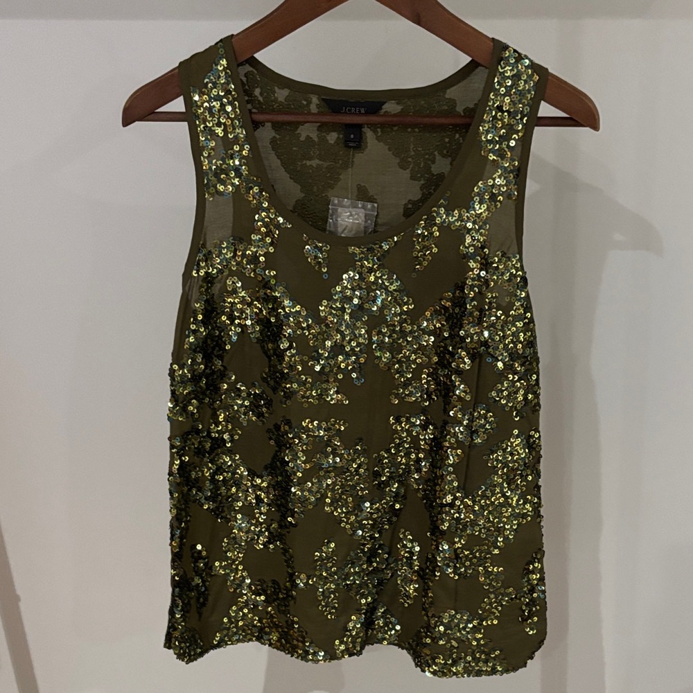 J. Crew Olive Green Sequin Tank Top NWT